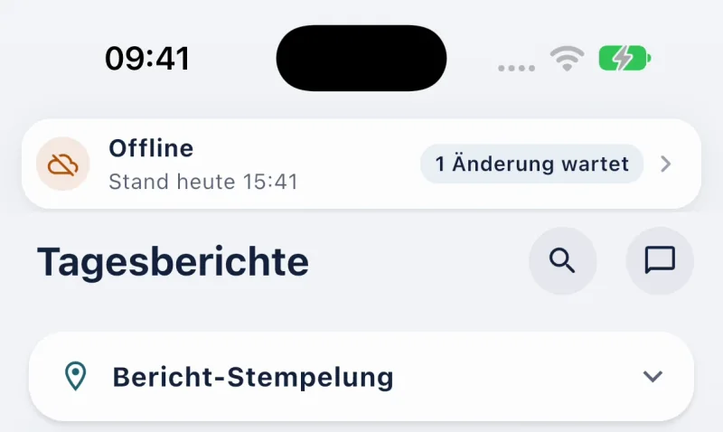Kwerko-App mit Hinweis, wie viele Änderungen noch auf die Übertragung warten